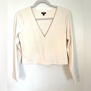 Express Cream Long Sleeve V-Neck Top